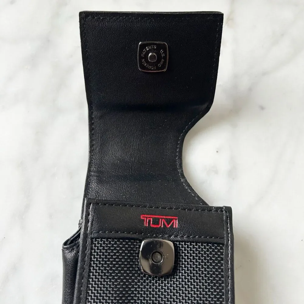 Vintage Tumi Flip Phone Case Black Leather/Nylon Magnetic Closure Belt Clip